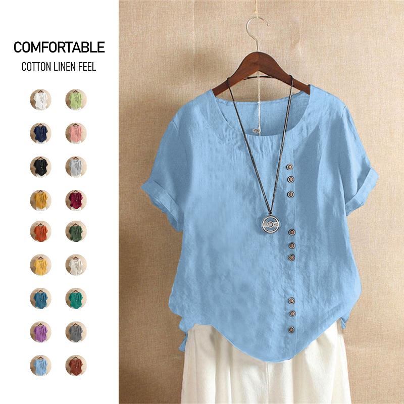 Designer Women's Cotton Linen T-Shirt Plus Size Loose Casual Round Neck Short Sleeve Solid Spring Basic Top S-5XL