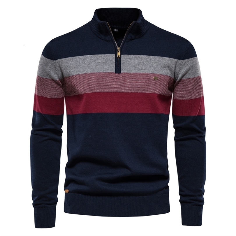 AIOPESON Mens Patchwork Pullover Sweater Cotton Casual Zipper Mock Neck for Men Winter Fashion Warm 261014