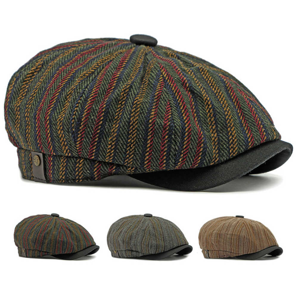 Berets HT4585 Spring Autumn Hat Caps for Men Women Octagonal Ivy Flat Cap Striped Artist Painter Beret Hat Male Female Beret Cap S261016F52C