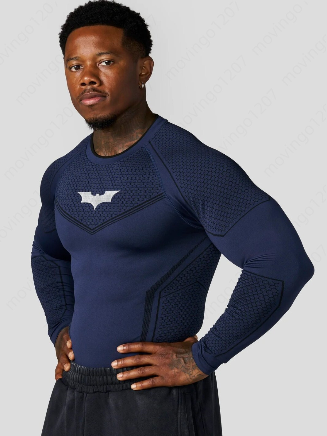 YOUNGLA co-branded Batman men's long-sleeve running sports fitness quick-dry breathable elastic tight-fitting training shirt