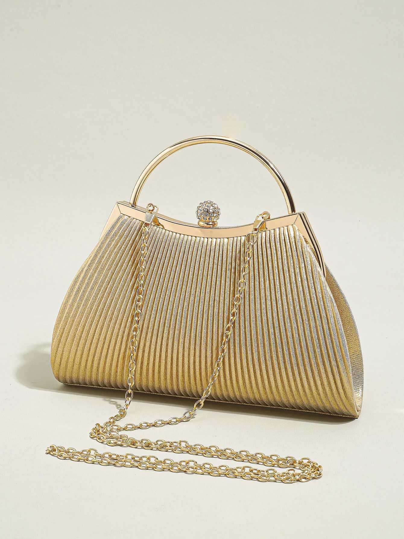 Evening Bags 1 PC Ruched Evening Bag For Women Top Ring Clutch Purse Rhinestone Decor Handbags For Wedding Prom Dinner H261016