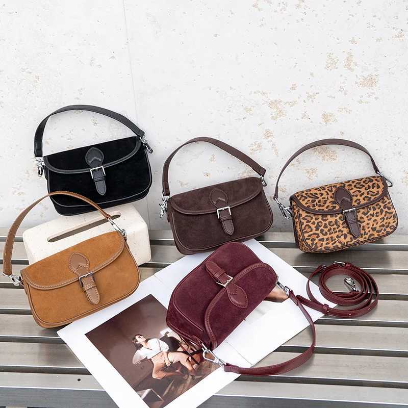 Totes Autumn and winter women's Natural Suede leather Mini bag luxury designer handbags Vintage commuting leopard print messenger bag X261016