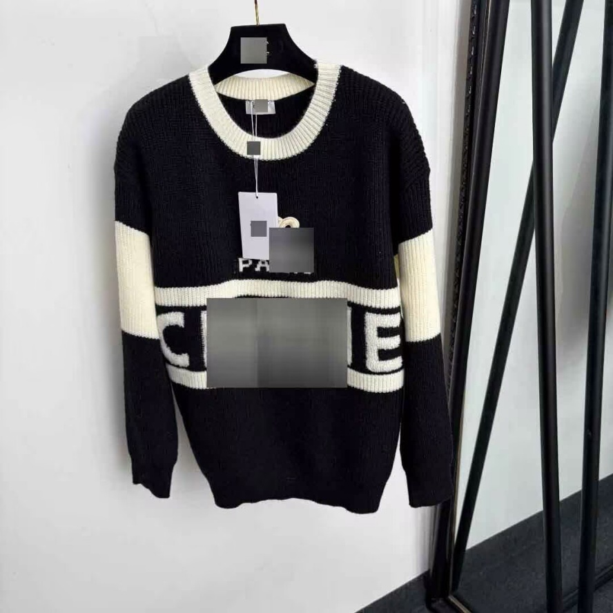 Designer Women Round Neck Color Block Striped Knit Sweater Letter Jacquard Long Sleeve Loose Fall Winter Knitted Pullover