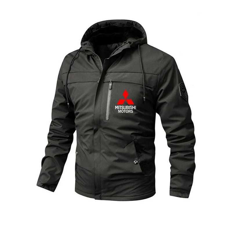 Outdoor Jackets Hoodies 2025 Mitsubishi Large Size Fece-Lined American Sty Casual Hooded Outdoor Casual Men's WindbreakerT261016
