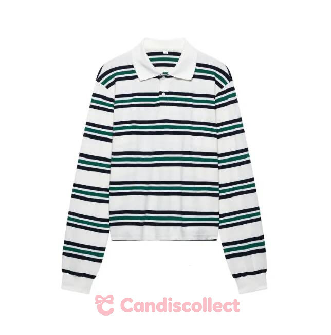 MM Jackets Fashion Stripe Womens T shirt Casual Long Sleeve Female All Match Polo Shirt 2026 Spring Ladies Loose Tops High Street 64f