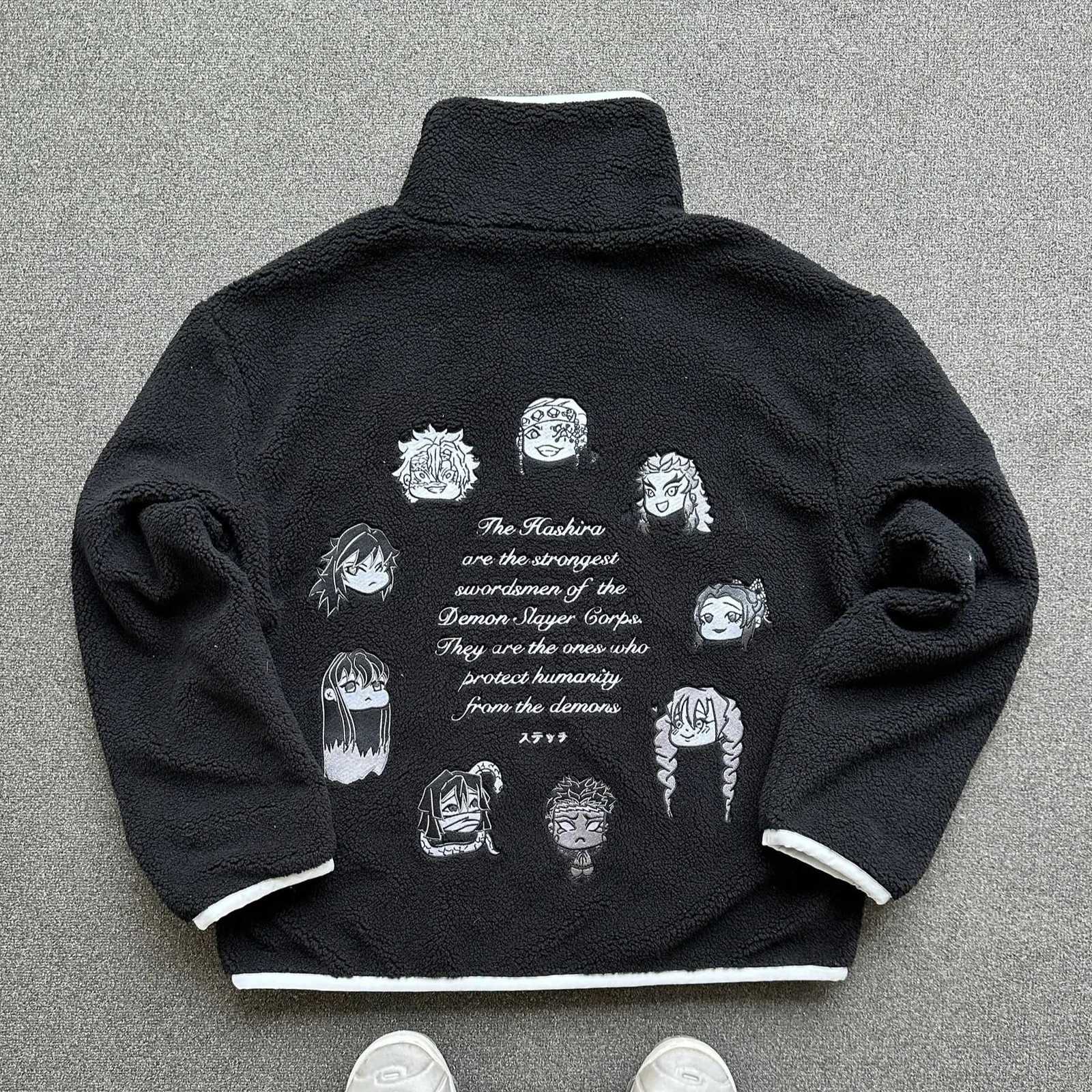 thick Men's Jackets sherpa Men fleece jacket full zip stand collar embroidered graphic winter outerwear white edge trim casual streetwear tops