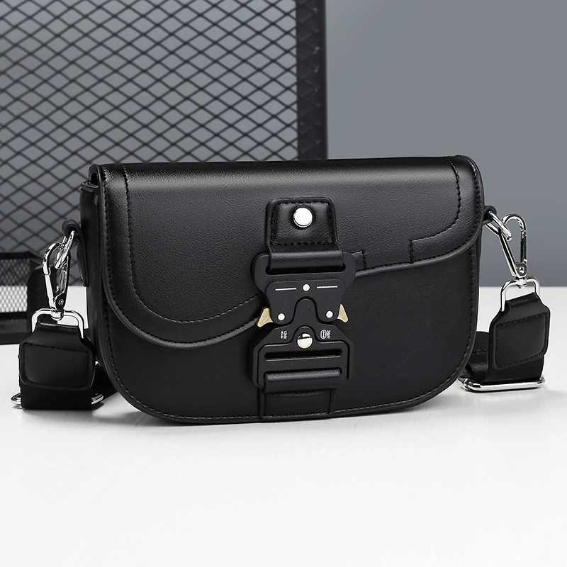 Vintage Black PU Leather Saddle Bag Unisex Crossbody Messenger with Metal Retro Motorcycle Style Shoulder Purse for Men Q261016