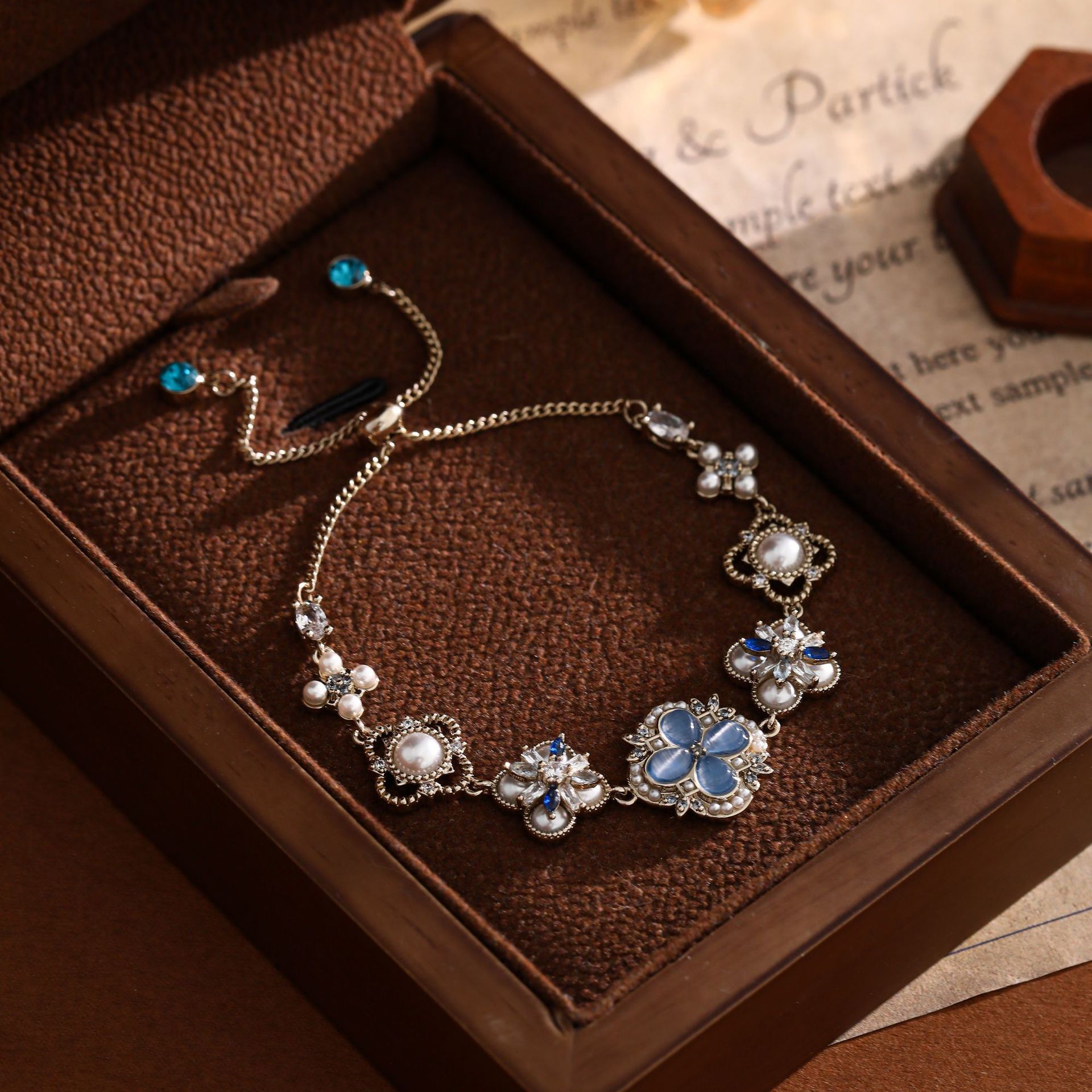 Mirror of Lake and Water~Sea Salt Blue Zircon Water Drop Square Bracelet, Light Luxury High-End Feel, Forest Style Sweet Jewelry