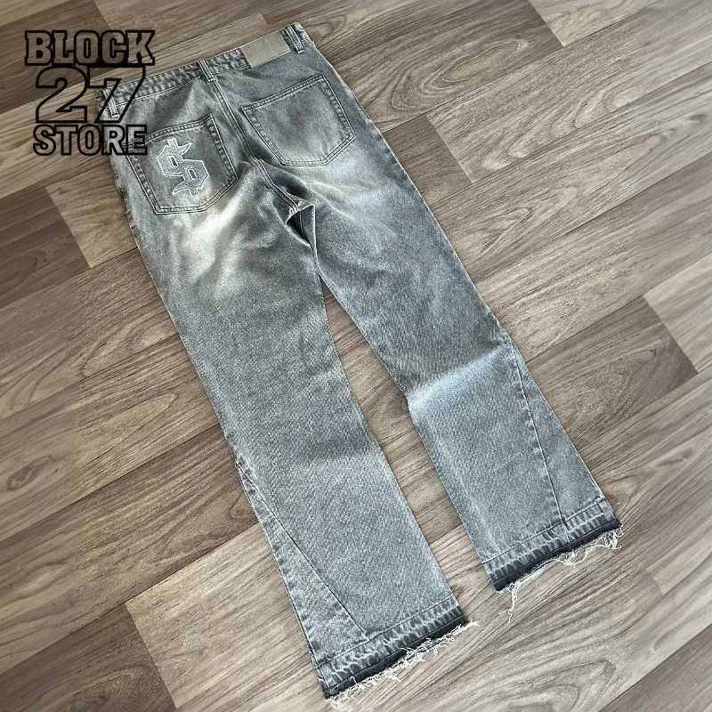 Men's Jeans Y2K Retro Jeans Light Color Dollar Pattern Embroidery Splice Denim Pants Gothic Hip Hop Streetwear Men Women Fashion Baggy PantsT26