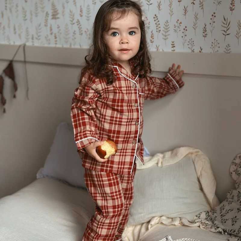 Pajamas Children's Pajamas Sets Spring Autumn Baby Girls Clothes 100% Pure Cotton Plaid Tops+Pants 2 PCS Kids Boy Pyjamas Suits HewearW261019