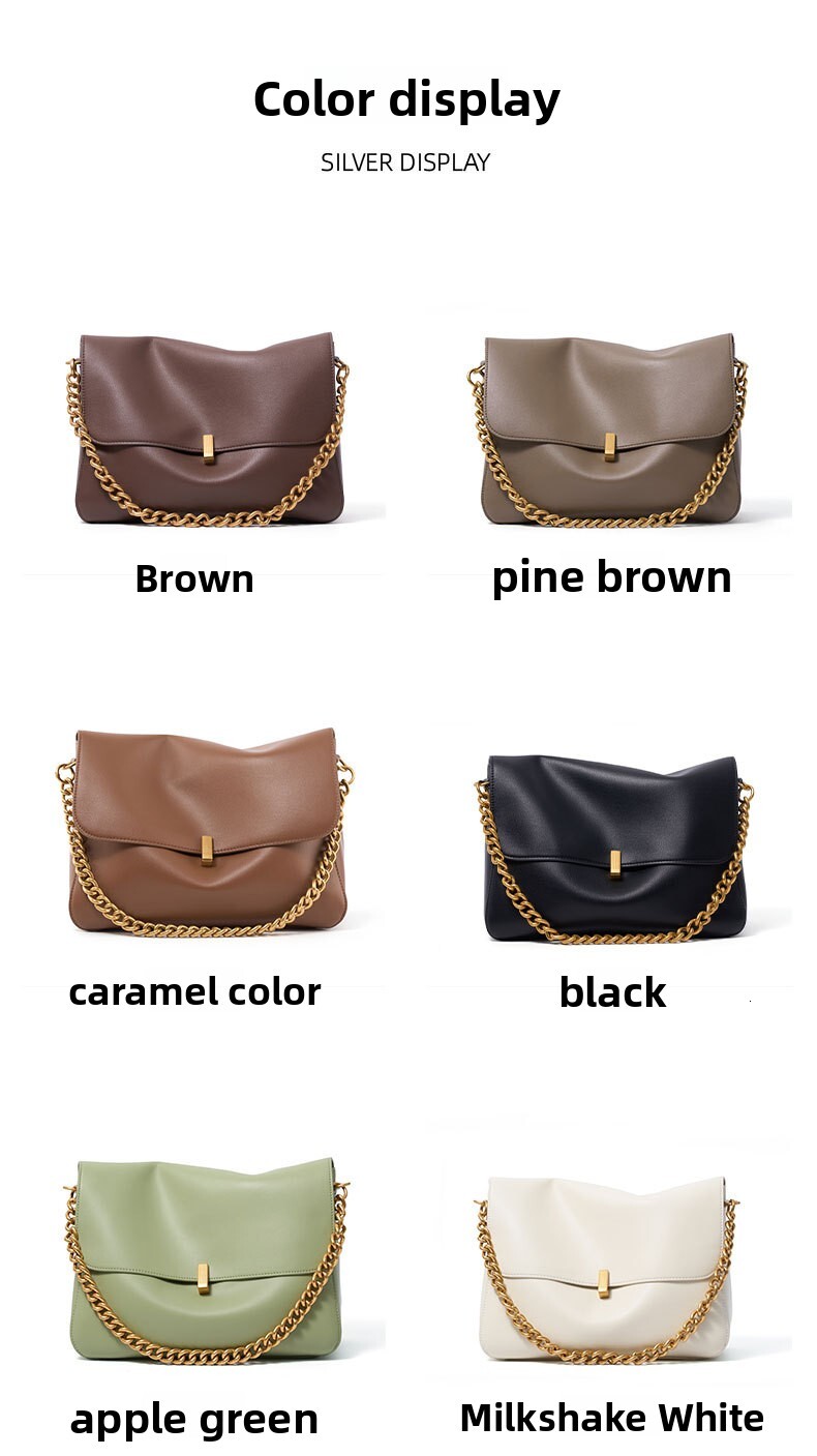 Golden Chain Cowhide Women's Large Crossbody Bag New Niche High-end Chain Bag Large Capacity Designer Bag Women's Commuting Shoulder Bag P