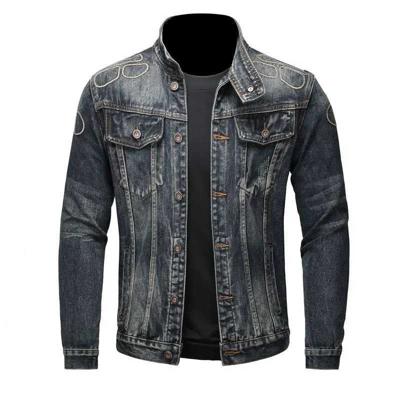 Jackets European and American Men's streetwear men's denim jacket autumn and winter turn-down collar rebellious cool high street style N26