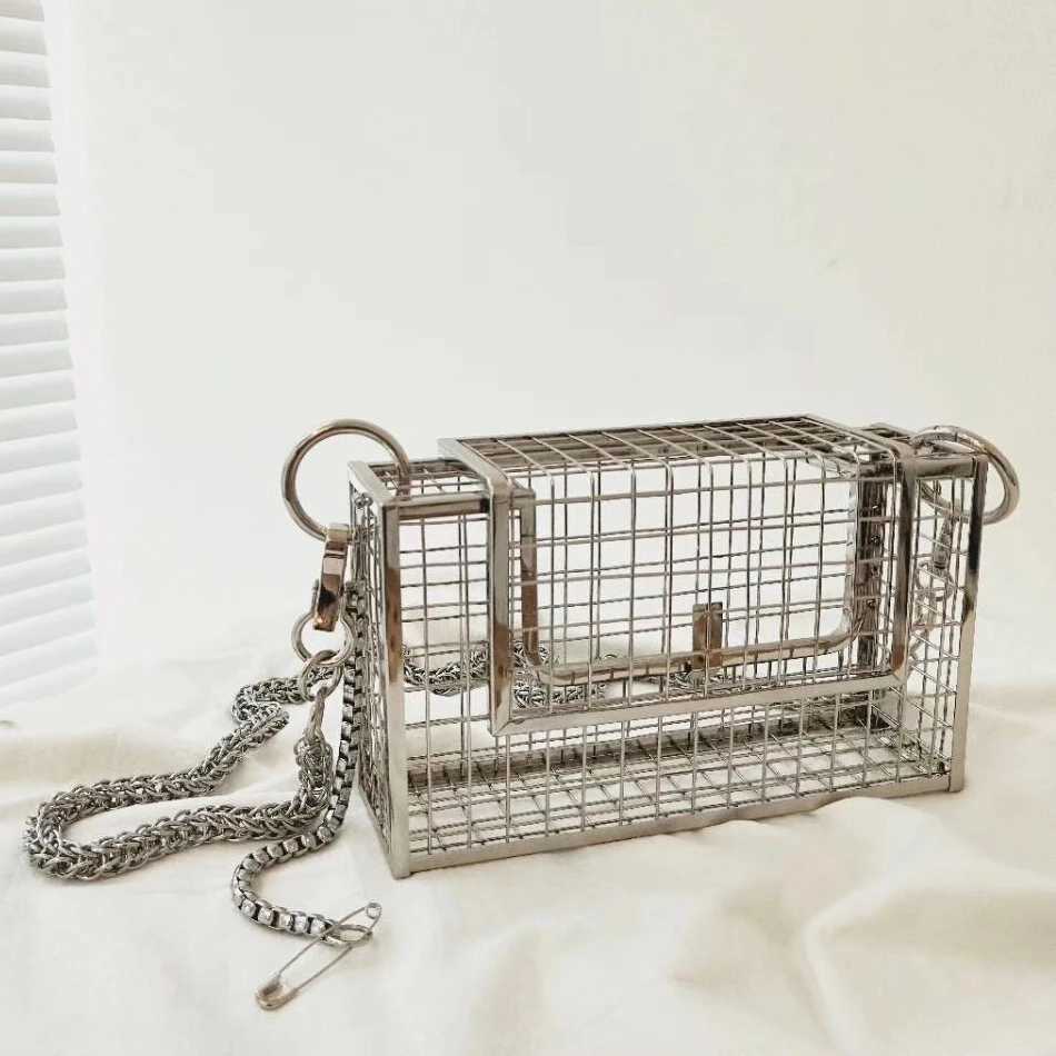 Cross Body INS Hollow Out Clutch Bag Bird Cage Women Handbag Tote Metal Cage Top-Handle Bags Purse Fashion Party Pouch Evening Bag H261016