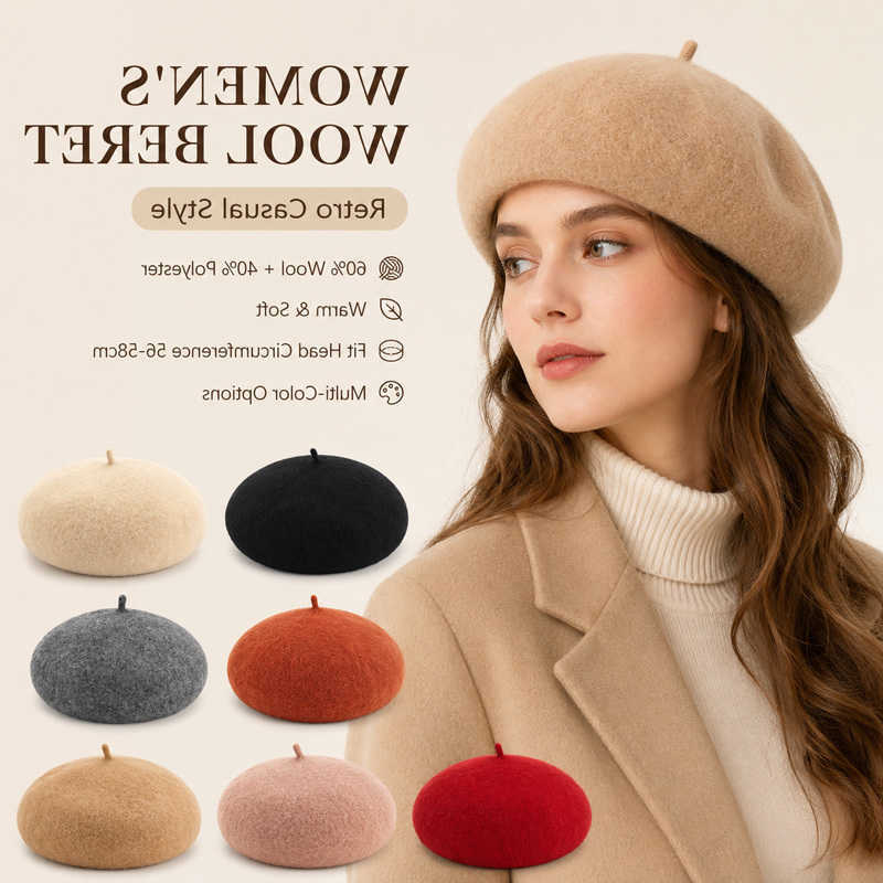 Wool Women Beret Hat Vintage French Style Soft Warm Adjustable Autumn Winter Casual Painter Cap for Women Fashion Accessories S261016JGAA