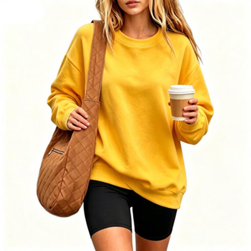 Sweat-shirt surdimensionné à col rond pour femme, couleur unie, pull à manches longues, décontracté, Streetwear, haut de sport, automne et hiver