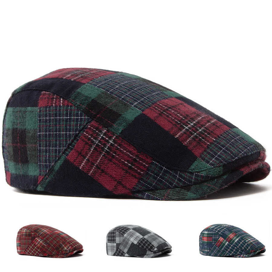 Y2K New Patchwork Big Plaid Beret Casual Men Women's Retro Flat Cap Fashion Vintage Hip Hop Newsboy Hat For Spring Autumn Unisex S261016QUWZ