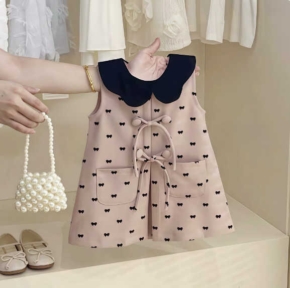 Dress Girl 2024 New Baby Girl Summer French Skirt Round Doll Collar Fashion Princess Dress S261016AN4N