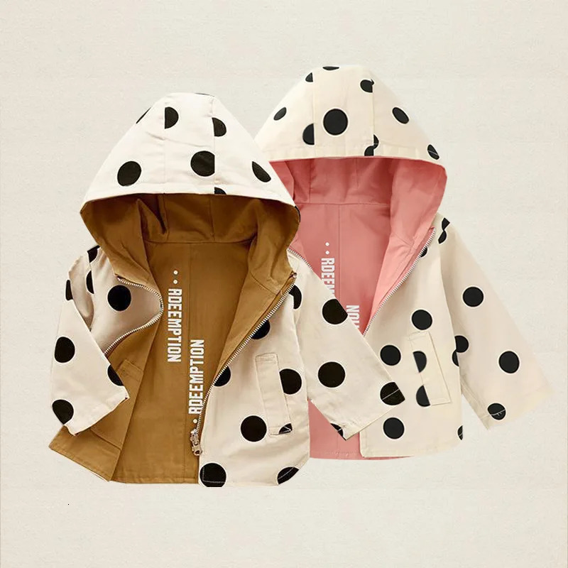 Children Jackets Girls Double Sided Outerwear Toddler Sport Coats Kids Hooded Clothing Spring Autumn Boys Polka Dot Trench Coat 261016