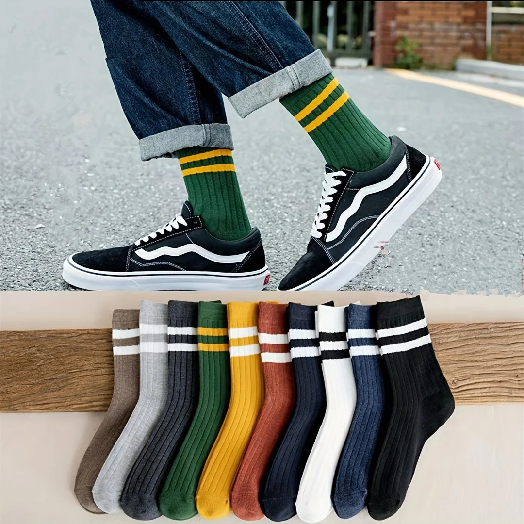 5Pairs Men's Fall Winter SocksFun Vintage n Cotton Athletic Crew Socks for Casual Sports Daily Wear Comfortable Breathable 261014