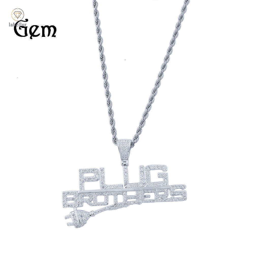 Moissanite Jewelry Hip Hop Punk Silver Inlaid Moissanite English Letter Pendant 14K Gold-Plated Men's Necklace One Piece Dropshipping 6