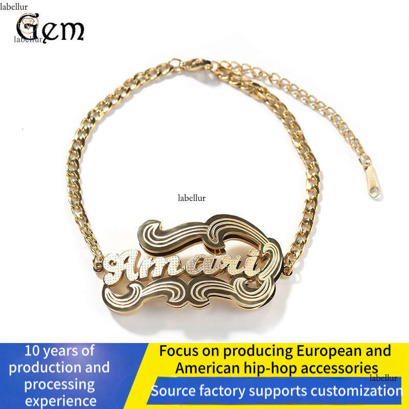 Hot Selling Personalized Custom 26 English Letters 925 Sterling Silver 18K Gold Double Layer Three-Dimensional Creative Lace Bracelet 5
