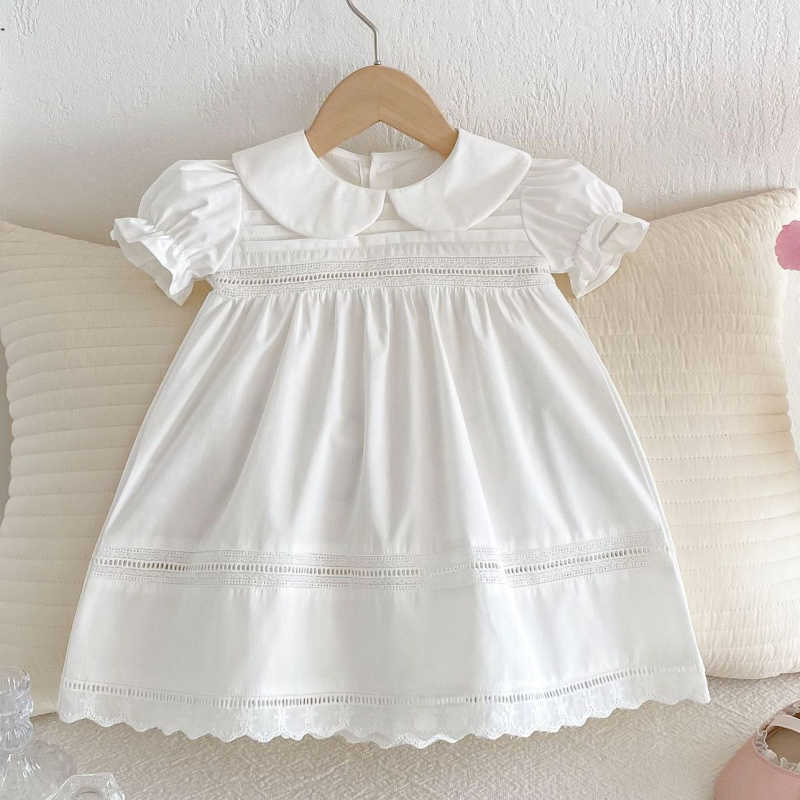 Girls Baby Summer Clothes Girls Fashion Smocking Kids Hollow Dress Short Sleeve White Cotton Princess Dresses 1-6Y Thin Costume S261016CAEE