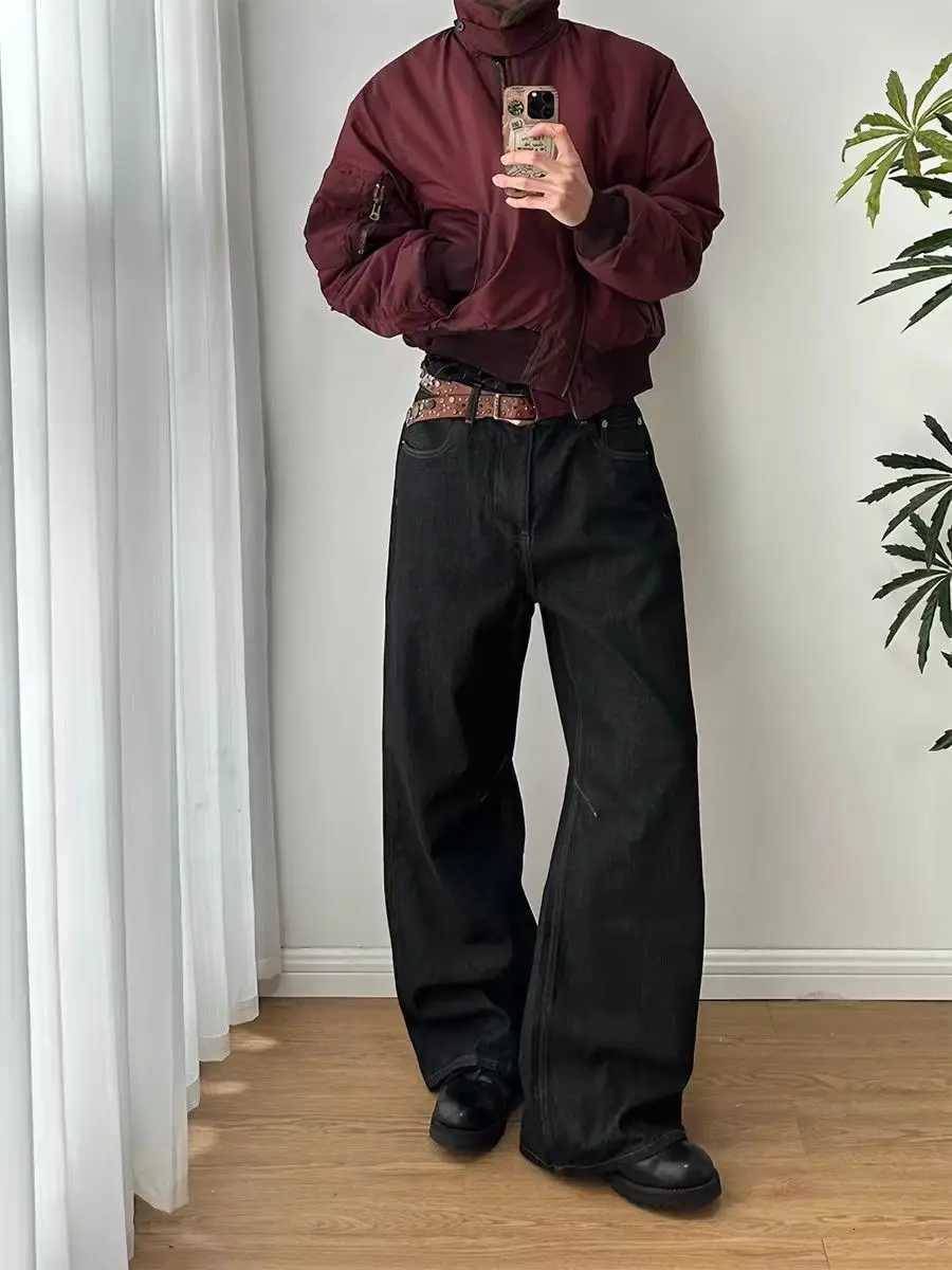 Men's Jeans Men's Simple Style Solid Color Jeans Street Vintage Sweatpants Boy Casual Pants Wide Legs Bottom Male High Waist Y2k TrousersT