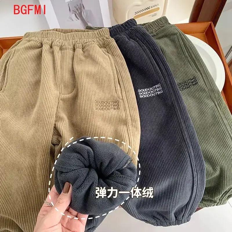 2-10Y Boys' Velvet Pants for Winter Warmth Leg Binding Pants Children's Corduroy Elastic Soft and Thick Casual Pants261016