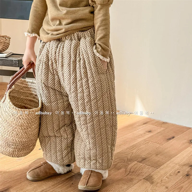 deer jonmi 2026 Winter Korean Style Children Cotton-padded Trousers Thicken Warm Printed Baby Girls Lantern Pants261016