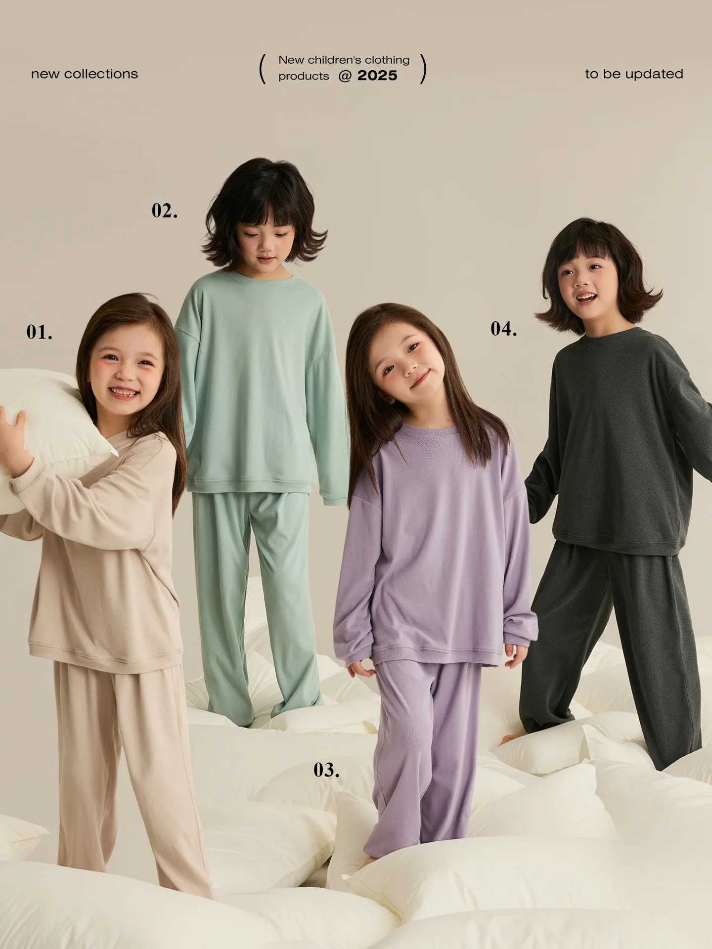 Pajamas Round Neck He Wear Spring Autumn Loose Warm Loungewear Cozy Two Pieces TeenHe DiaryBoys Girls Pajamas Set Kids SpwearW261019