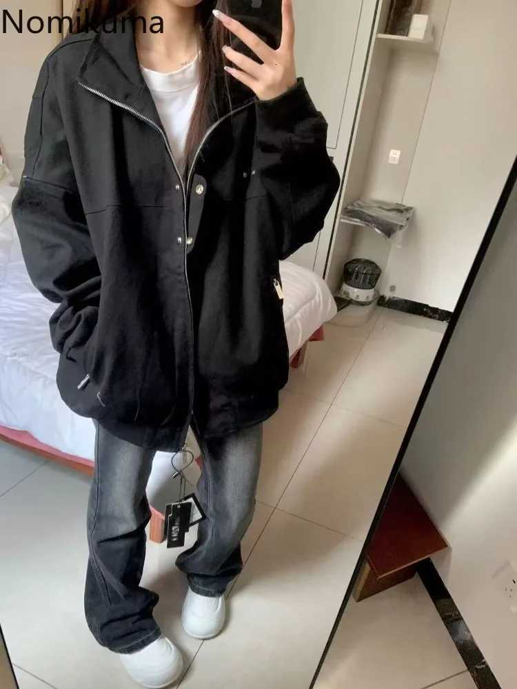 Jackets Streetwear Black Jackets Men's Women's Clothes Turndown Collar Zipper Casual Outwear Oversized Tops Fashion Oversized Coats Ropa M