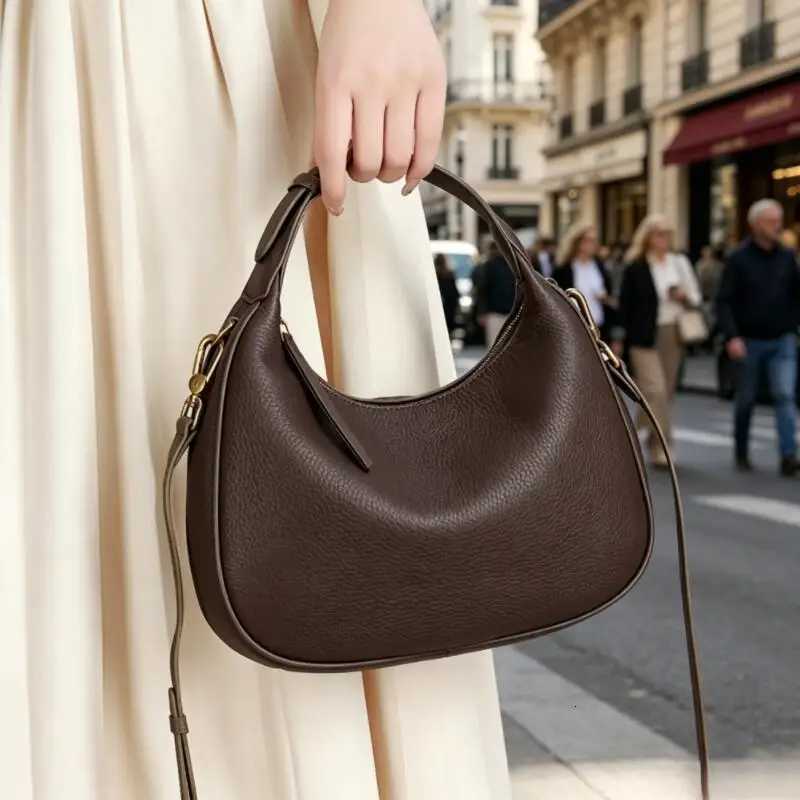 Shoulder Bags Genuine Cowhide Leather Mini Hobo Shoulder Bag for Women Pebbled Leather Top Handle Crossbody Bag with Hardware Underarm Bags H261016