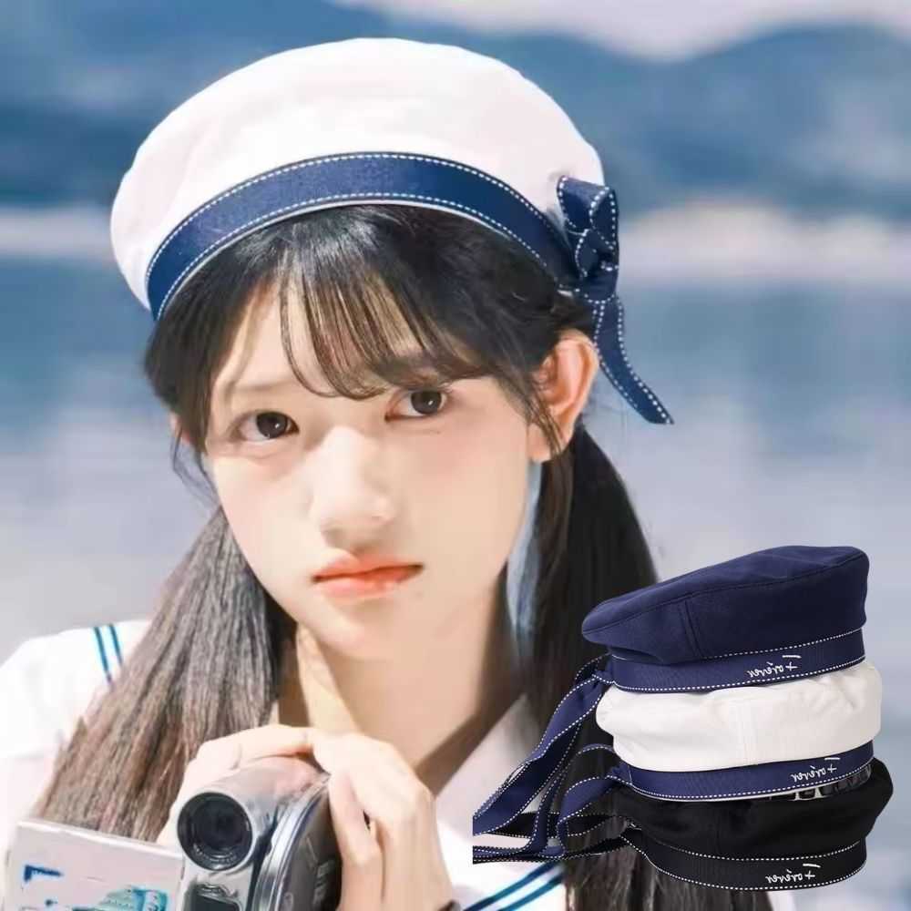 Uniform White Beret Hat For Women Fashion Sweet Sailor Hats Korean Style Letter Embroidery JK Bowknot Painter Hat Uniform Cap S261016LVAE
