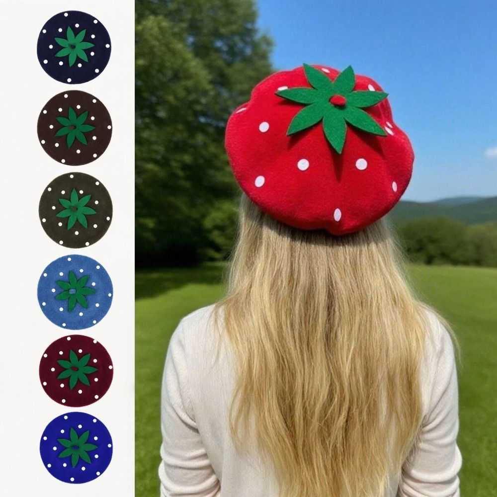 Elegant Fashion Women's Beret Hat Versatile Classic Artist Hat Strawberry Shaped Solid Color Beanie Autumn Winter S261016PMNS