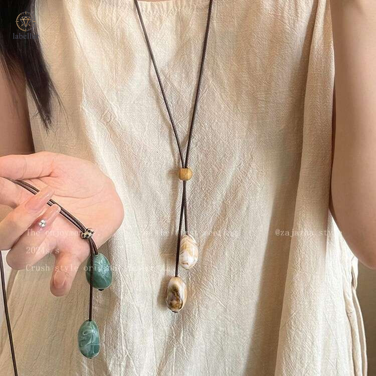 Chinese-style jade-like woven rope necklace women, suitable for summer, long-length neck accessory, niche design sweater chain 8