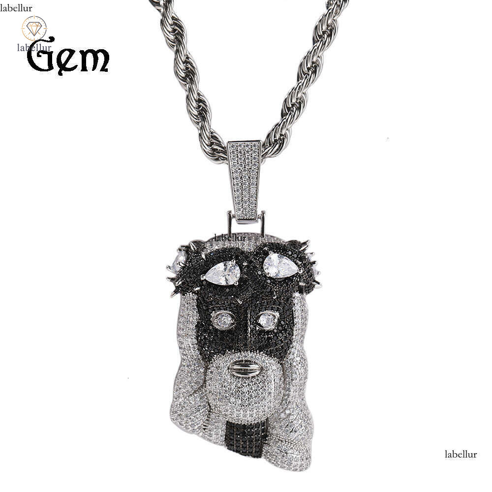 New Luxury jewelry Style Diamond-Studded Portrait Personality Bold Hip Hop Trendy Brand Black and White Mixed Color Jewelry Pendant Sweater Chain b