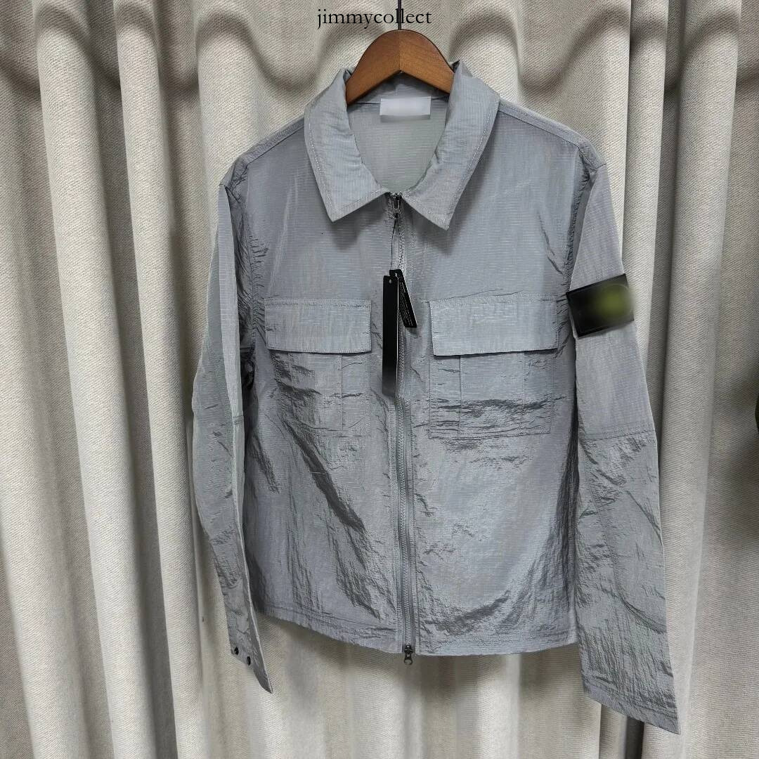 stone 2026 new style stone Men's Nylon Ripstop Overshirt Jacket with Arm Patch Multi Pocket Full Zip Casual Windbreaker stone e12