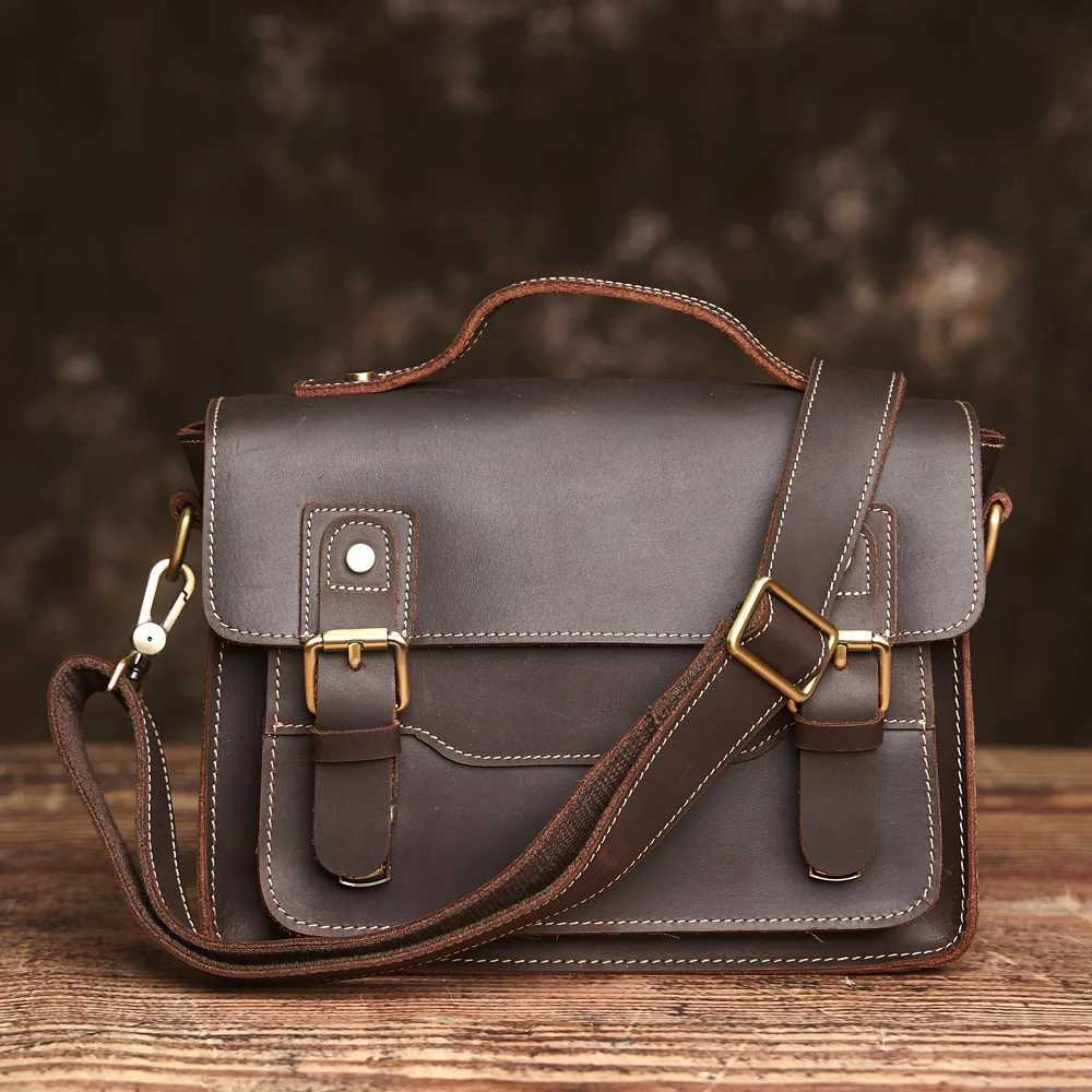 Shoulder Bags NUPUGOO Slim Shoulder Bag Men's Genuine Leather Crossbody Bag Daily Commuter Cowhide Messenger Bag Office Bag H261016