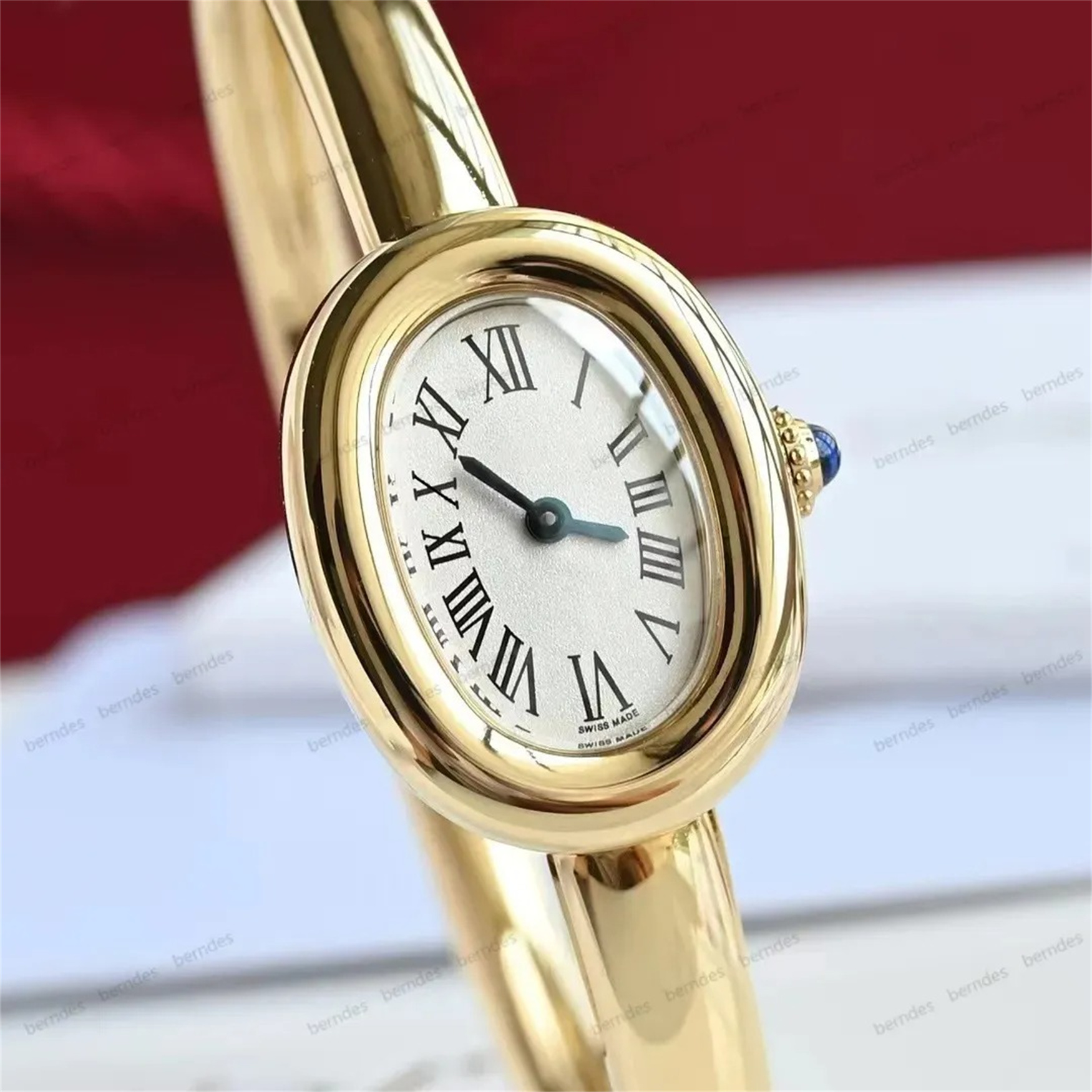 U1 Top-grade AAA Designers Watch Vintage Blue Pointer Bathtub Diamond Bezel Designer Baignoires Oval Quartz Movement Sapphire Versatile De Lady Wris