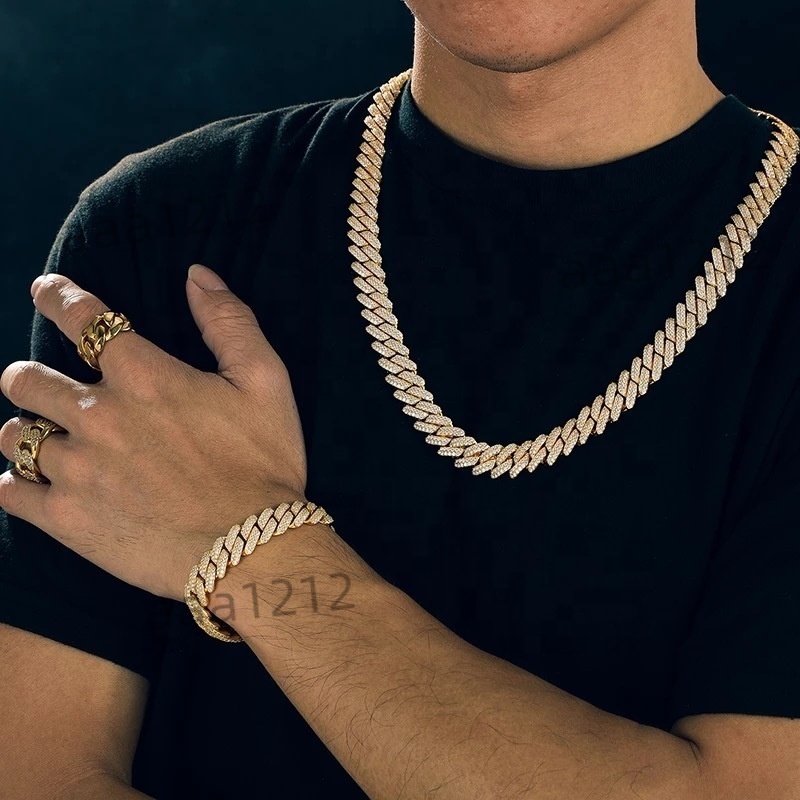 14mm Silver925 Moissanite Cuban Chain Necklace Hiphop 2 Rows Moissanite Iced Out Pass Diamond Tester Cuban Link Chain Men Gifts