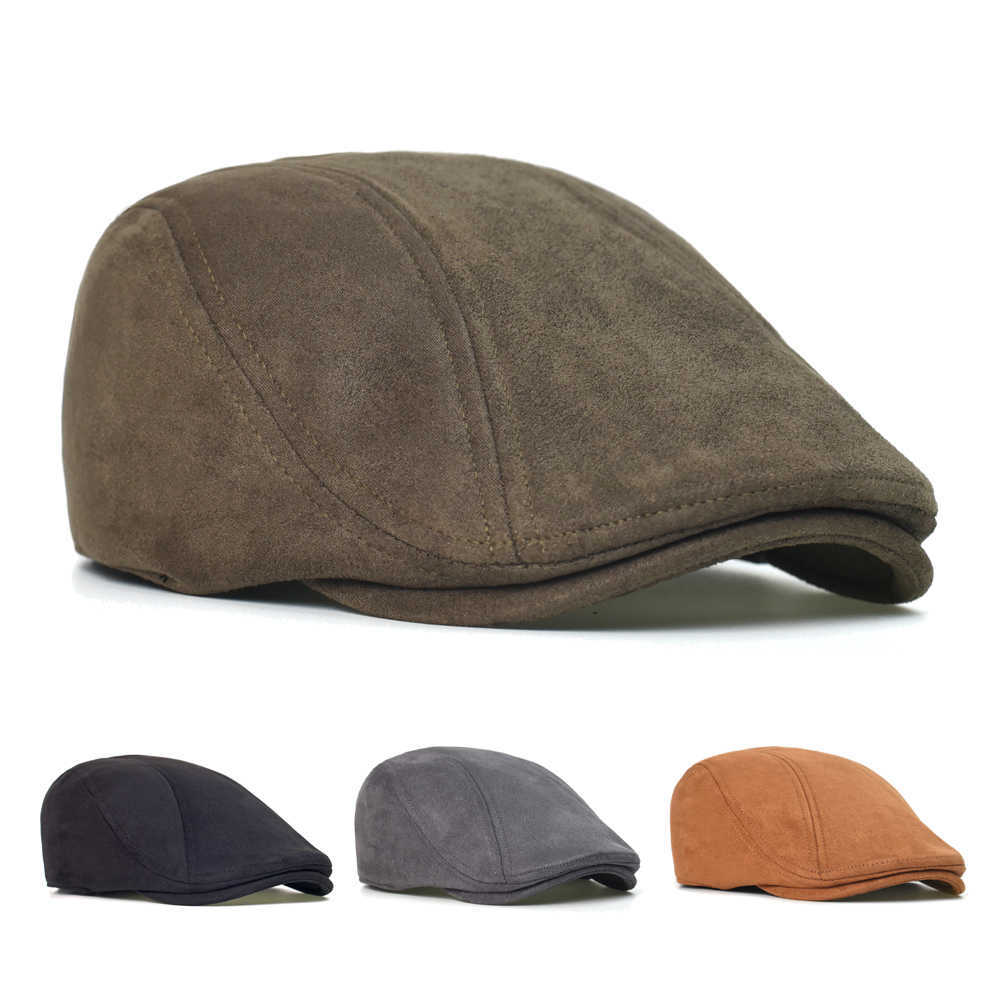 Autumn Winter Vintage Newsboy Cap Hat Men Women Casual Beret Solid Cap PU Leather Flat Caps S261016IUKY