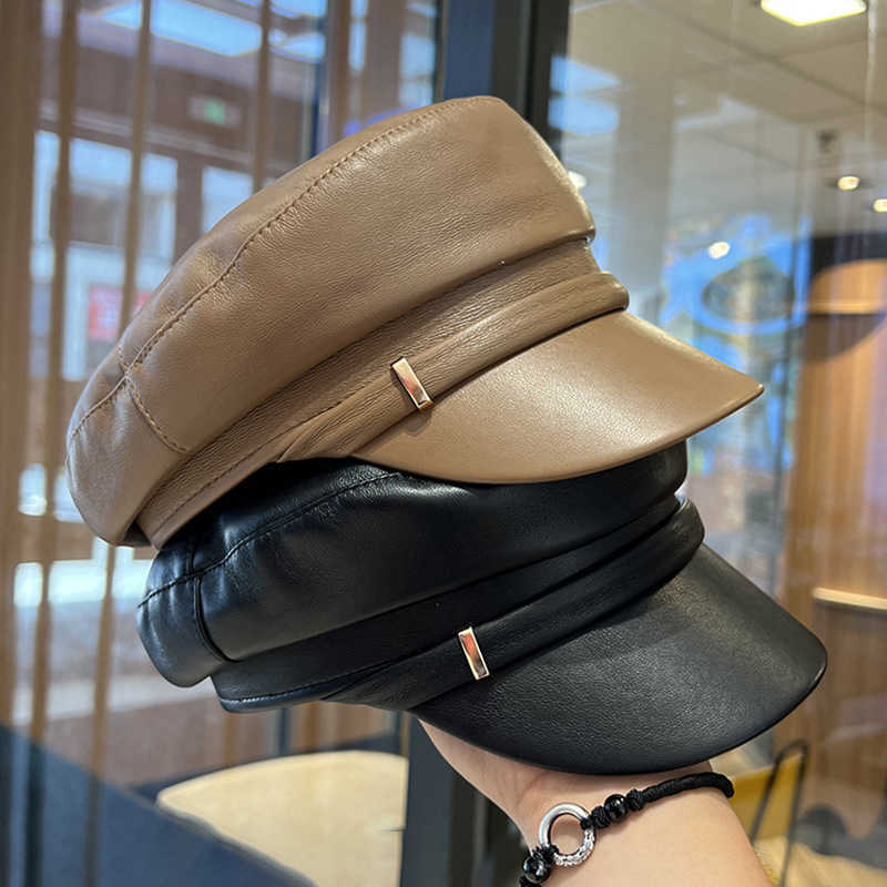 Fashion Retro Women's Pu Leather Octagonal Hat Versatile Autumn And Winter Temperament Big Head Circumference Beret S26101605HA