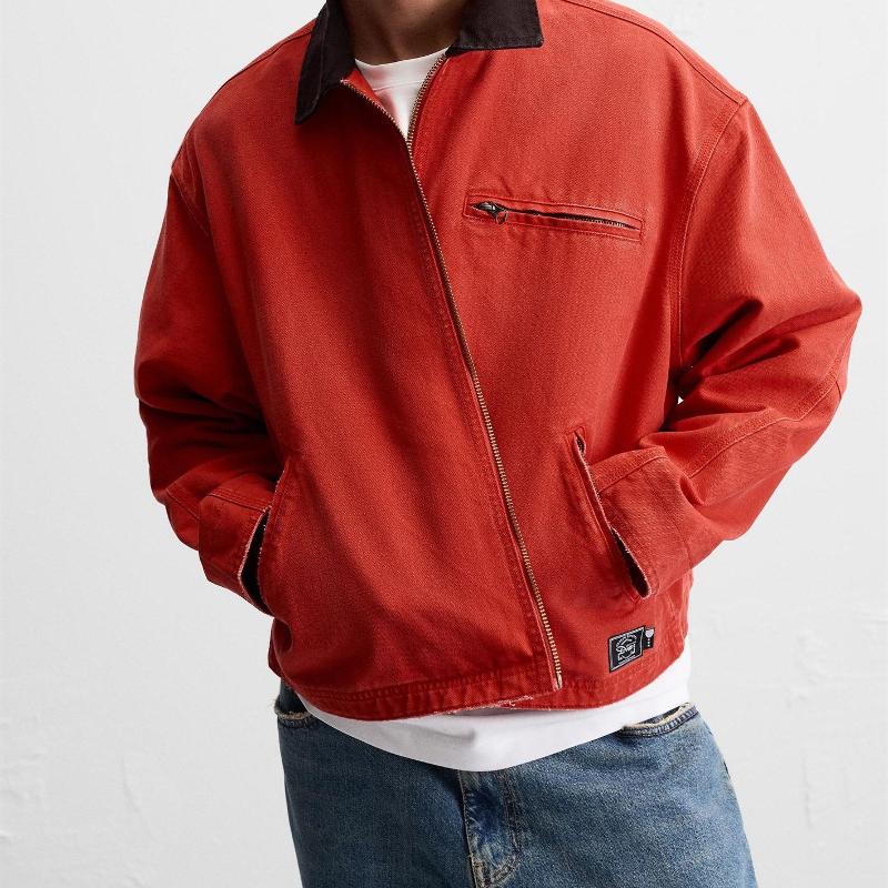 Veste rembourrée à col bloc de couleurs pour hommes, manteau décontracté à col montant et fermeture éclair, vêtements d'extérieur avec poches côt