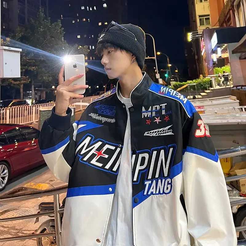 Baseball Men's Jackets Gmiixder Motorcycle Uniform American Streetwear Men's Oversize Vintage Racing Jacket Vintage Embroidered Bomber Jac