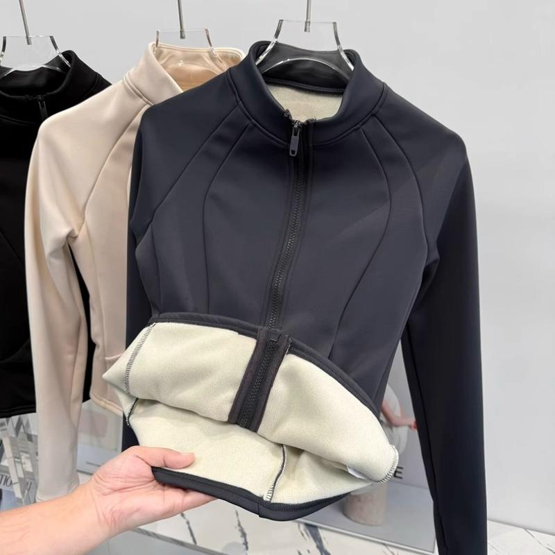 Veste courte doublée polaire de styliste pour femmes, fermeture éclair, col montant, coupe cintrée, chaude, solide, coréenne, manteau d'automne d