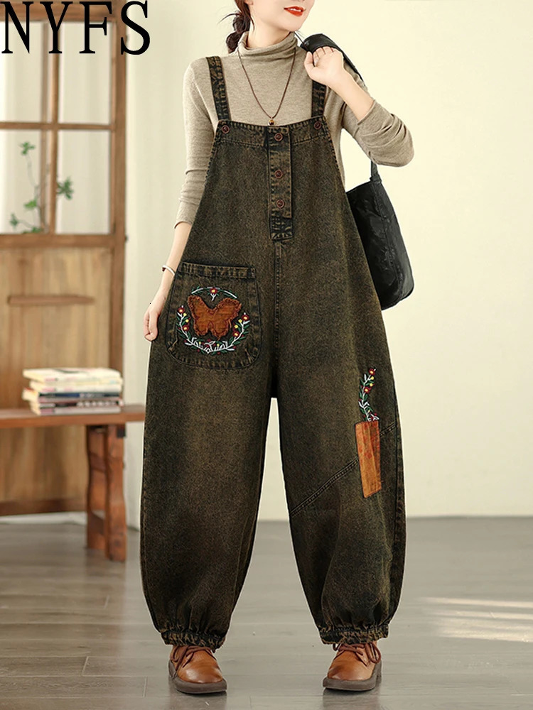 NYFS Spring 2026 Women's Vintage Embroidery Denim Overalls Trousers Loose Plus Size Jumpsuit Female Fashion Collection 261015
