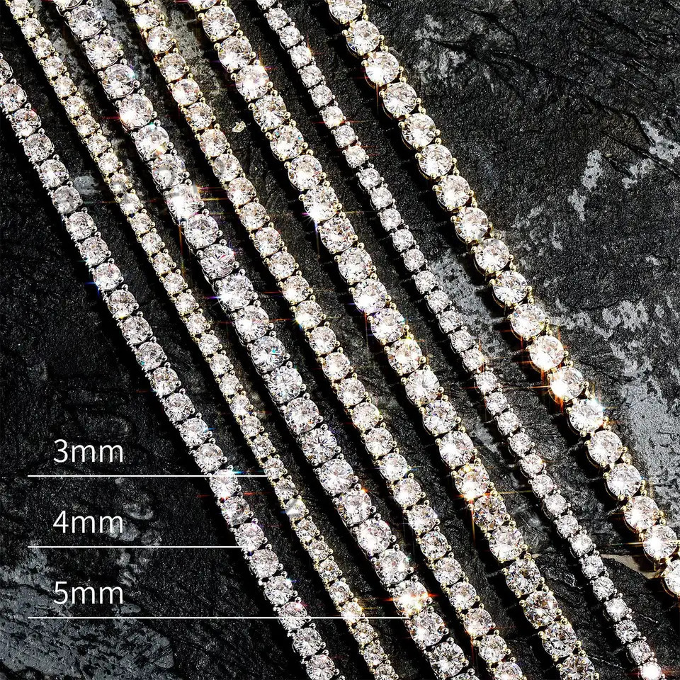 Luxury Custom Fine Jewelry CZ Tennis Chain Necklace Moissanite Chain 925 Sterling Silver High Quality Trendy Cuban Link Chain
