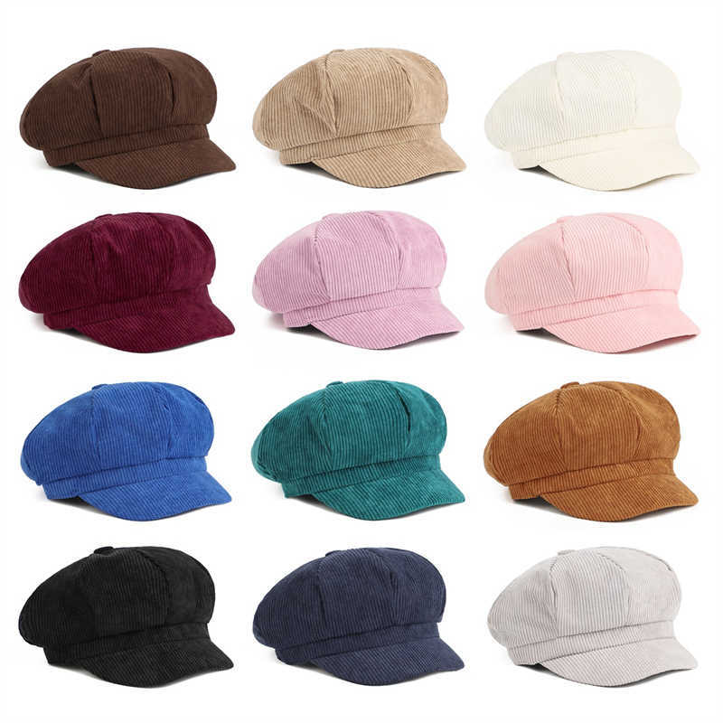 Vintage Coffee Hat Unisex Corduroy Newsboy Caps Men British Painters Hats Spring and Autumn Berets Hip Hop Berets Octagonal Cap S261016IO0V
