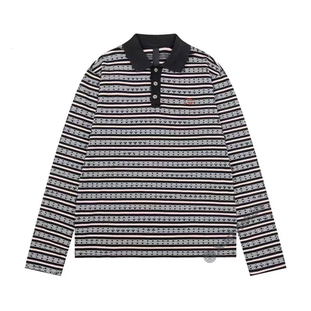 Chrome Loose Long Sleeve Striped T shirt Men Luxury Brand Retro Cross Pattern Lapel Tees Casual Button High Quality chrome hoodie 835