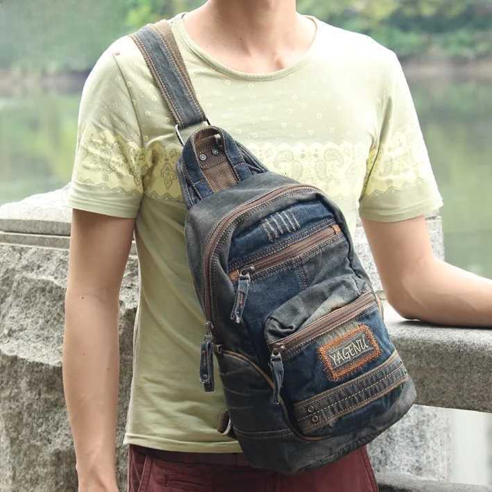 Cross Body New Fashionable Denim Men's Chest Bag Women's Single Shoulder Bag Casual Flat Back Pack Trendy Korean Style Youth Leisure Bag H